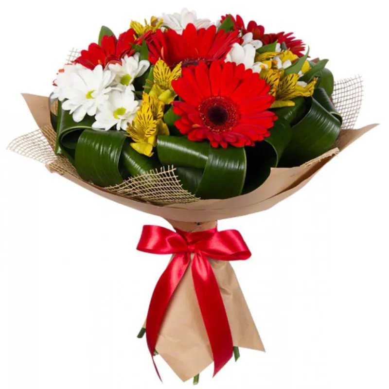 Букет из гербер, хризантемы и альстромерии, доставка Московский